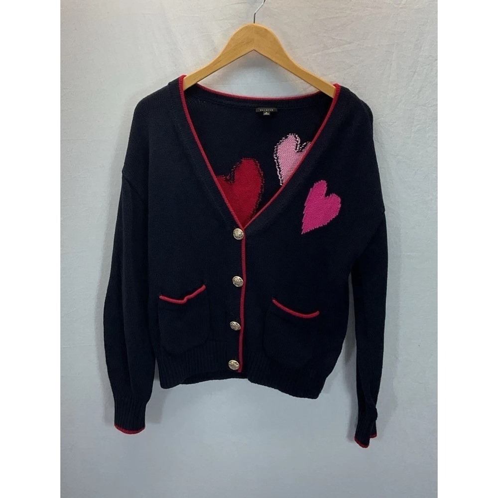 Talbots Heart Cardigan Gold Button Navy Knit‎ Pockets Travel Classic Sz M